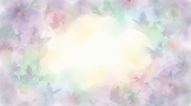 Soft Pastel Butterfly Meadow Background with Watercolor Copy Space