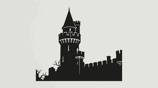 Silhouette of medieval castle tower.
