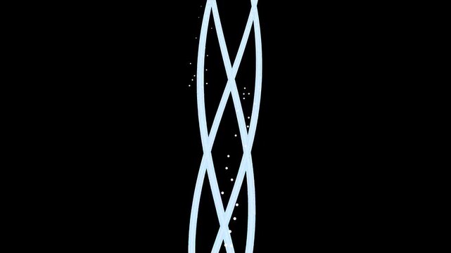 Blue glowing abstract helix wave with floating white particles on black background