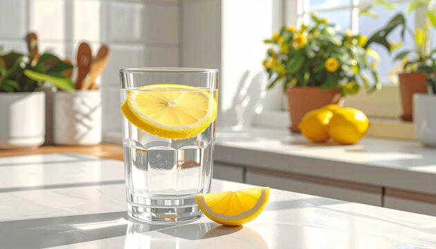 Fresh Lemon Water on Kitchen Counter