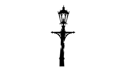 Ornate Lamppost Silhouette: An elegant, antique lamppost stands in stark silhouette, its intricate details and classic design evoking a sense of historical charm and timeless beauty. © Nirob