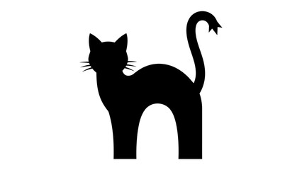 Silhouette of a Black Cat: A striking black cat silhouette stands elegantly, its tail curled high and pointed, exuding an air of mystery and grace. © Asma