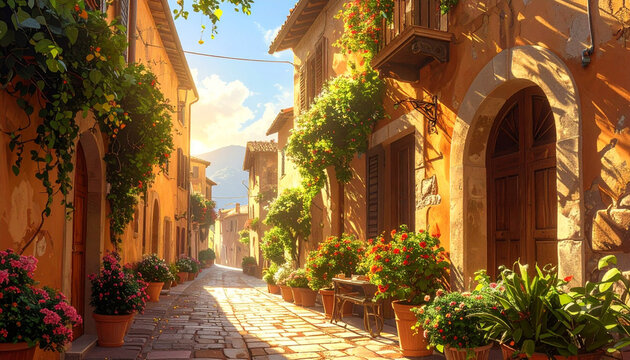 Charming Sunlit Mediterranean Alley