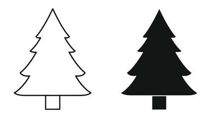 Fototapeta premium Christmas Tree Icons: Two stylized Christmas trees, one outlined in white and the other solid black, represent festive holiday symbolism.
