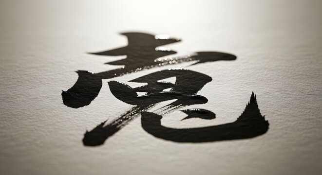 Black ink calligraphy character on textured paper