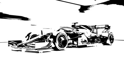 Naklejka premium Modern Formula 1 Race Car, High-Speed Circuit Sports, Dynamic Motion, Monochrome Design