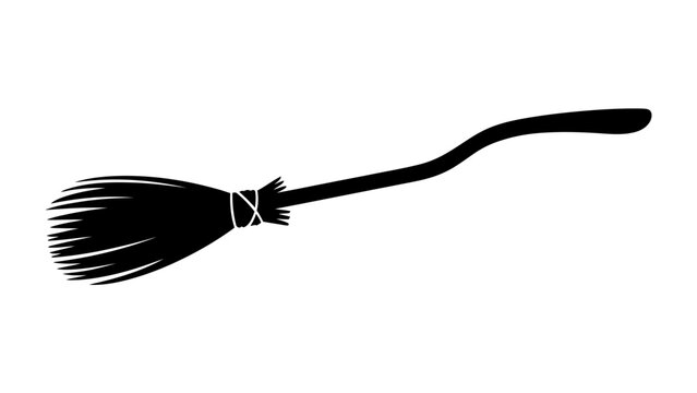 Witch's Broom Silhouette: A classic witch's broomstick, rendered in a stark black silhouette, poised for magical flight against a clean, bright background. A symbol of enchantment and folklore.