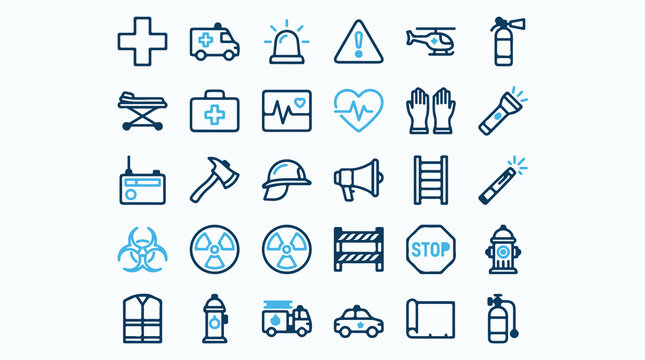 Emergency and First Responder Line Icon Set