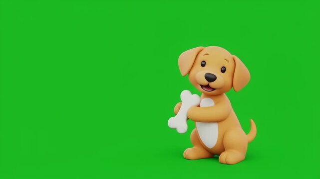 Puppy with Bone on Green Screen Background with Subtle Camera Movement