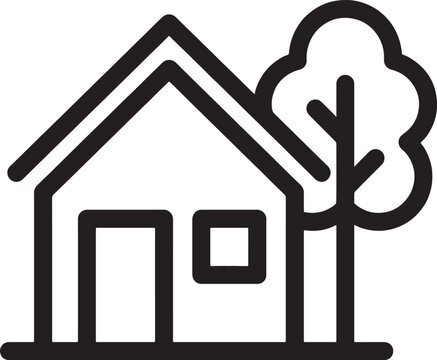 Eco friendly house and tree icon representing sustainable living and green architecture for residential property and environmental marketing.
