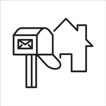 Mailbox with house outline icon representing residential mail delivery and home address services for communication and real estate industries.