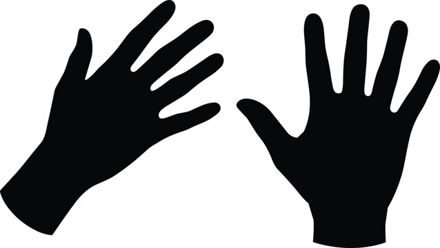 Two human hand silhouettes showing open palms with fingers spread wide isolated on white background