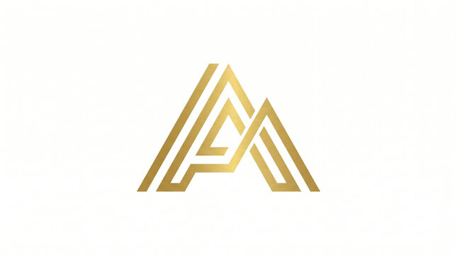 Golden letter A logo with mountain peak silhouette, luxury geometric monogram for corporate branding, elegant gold metallic initial on white background