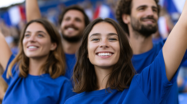 French Football Supporters Celebrating Decisive Goal Inside Stadium
