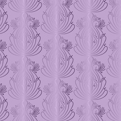 Fototapeta premium Soft lavender purple seamless pattern with art floral lines