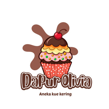 cherry on top with chocolate drizzle and sprinkles for dessert brand identity design called dapur olivia specializing in various dry cookies treat.