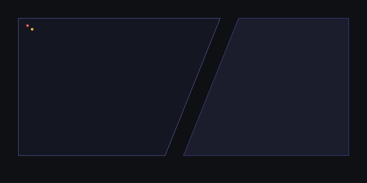Abstract split screen interface concept with colored dots on dark blue background canvas.