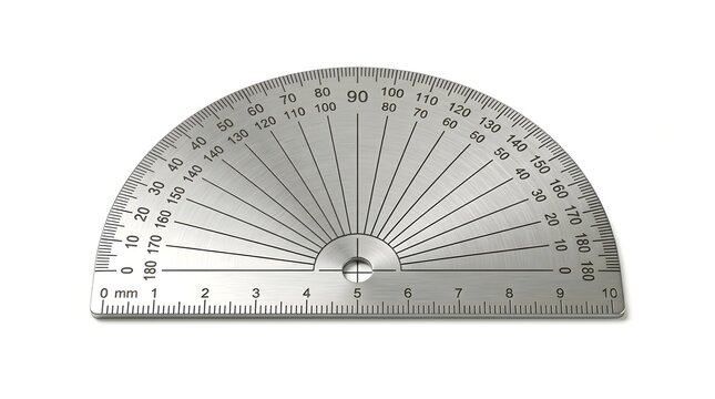This high  image features a geometric protractor positioned in isolation against a pure white background  It serves as a minimalist visual representation of measurement mathematics