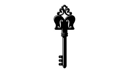 Vintage Key Illustration: An ornate, antique-style key, rendered in striking black silhouette, symbolizes secrets, access, and historical significance. © Md