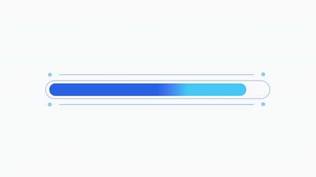 Minimal animated blue progress bar on a clean white background. Ideal for loading screens, user interfaces, software, web applications, technology, and digital motion graphics projects.