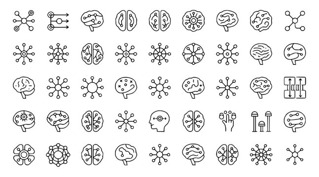 AI Icons Set: Brain, Neural Network, Machine Learning, Technology, Abstract