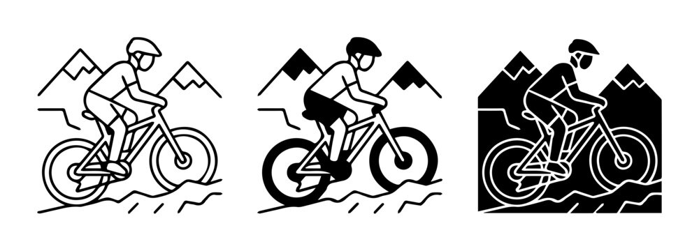 Mountain Biking Icons, Extreme Sport Vector Graphics, Outdoor Adventure Illustrations