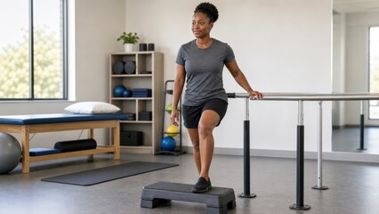 Fototapeta premium Pickleball injury young Kenyan athletic woman in therapy gym
