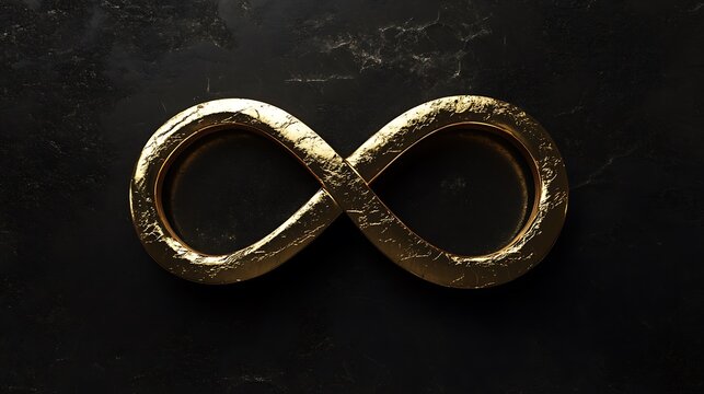 Gold infinity symbol on black marble background.