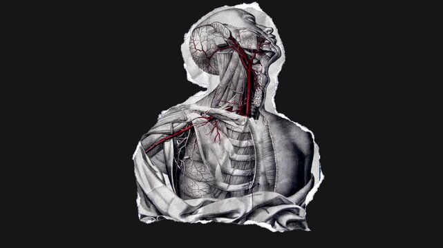 A drag and drop vintage anatomical themed illustration that animates into place from torn paper.

