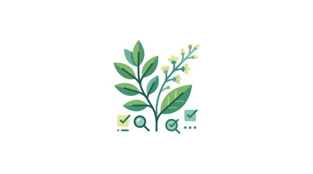 Botanical Research and Analysis Icon Set - Plant, Magnifying Glass, Checkmarks