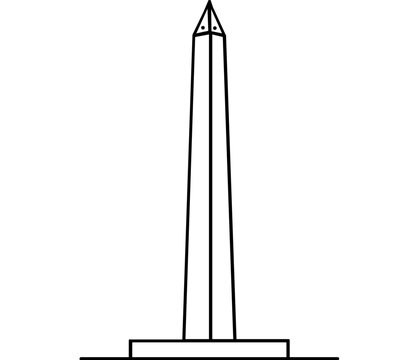 Washington Monument outline vector icon illustration, crisp line art obelisk with subtle details for American patriotic graphics, capital tourism, memorial education, and civic branding