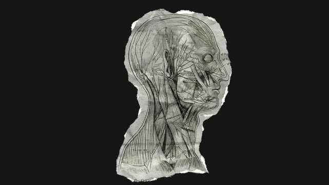 A drag and drop vintage anatomical themed illustration that animates into place from torn paper.
