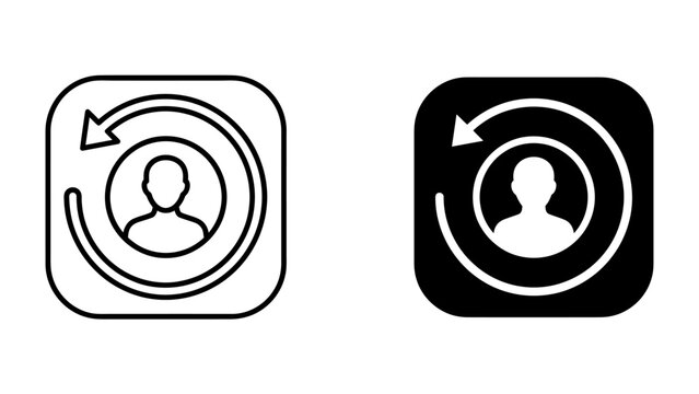 User profile refresh icon. Represents profile update, account management, user data refresh, and continuous user engagement.