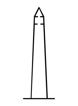 Washington Monument vector icon illustration in clean black outline style, a minimalist patriotic landmark graphic for United States history, capital tourism, civic themes, and memorial designs