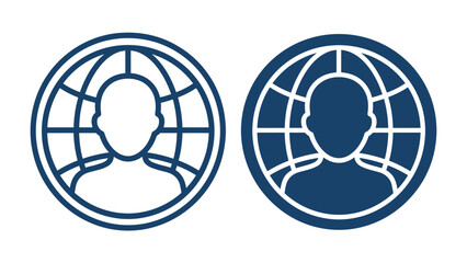 Global Citizen Icon: Two stylized icons depicting a person within a globe outline represent global citizenship and interconnectedness, suitable for international or human rights themes. © Mohammad