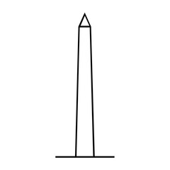 Obraz premium Clean Washington Monument minimalist vector icon, thin black line patriotic illustration of the iconic DC obelisk for American travel guides, memorial education and civic design resources