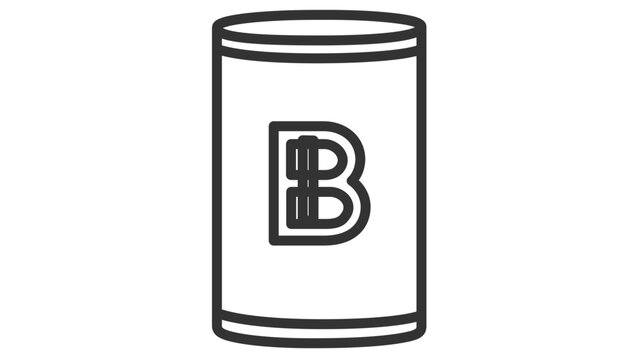 Baked beans can vector icon with bold label letter B, clean minimalist canned food illustration for barbecue picnic spreads, pantry staples, grocery branding, cookout menus, and kitchen decals