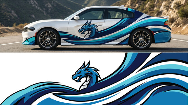 Blue dragon car decal design concept.
