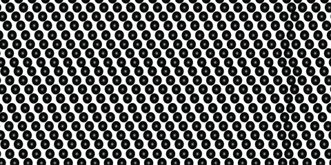 Perforated metal texture with circular holes, industrial black steel mesh background vector, seamless dark metallic grill pattern for speaker covers and architectural cladding © Sejjil