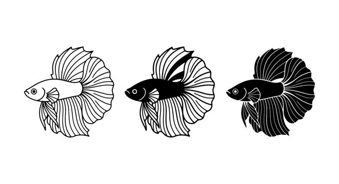 Betta Fish Vector Illustrations, Siamese Fighting Fish Silhouettes, Aquatic Pet Graphics, Elegant Underwater Creatures