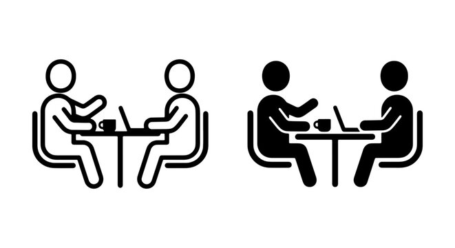 Business Meeting Icons, Two People Interviewing, Collaboration and Discussion Vector Graphics