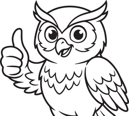 Naklejka premium Owl sitting on a branch line art for coloring