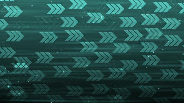Abstract background with repeated chevron arrows and small sparkles, modern motion pattern with dark gradient and layered animation