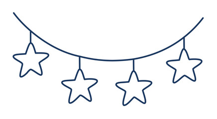 Arched star garland vector icon showing clean navy outline lights, simple festive decoration illustration for party headers, birthday invites, holiday banners, events and joyful celebration layouts