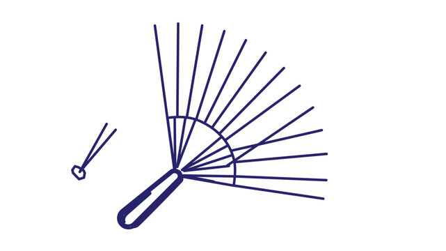Open paper fan decoration vector illustration with fine blue minimalist strokes, radiant pleat lines, simple festive icon for party banners, cultural decor, invitations, celebration layouts