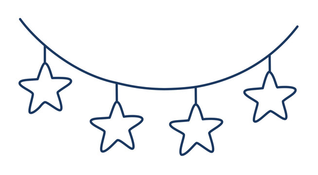 Arched star garland vector icon showing clean navy outline lights, simple festive decoration illustration for party headers, birthday invites, holiday banners, events and joyful celebration layouts