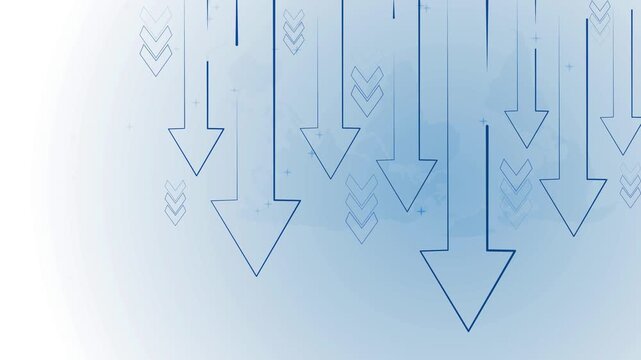 Abstract background with many arrows pointing down showing decline decrease and negative trend animation