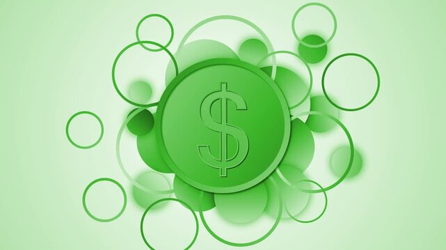 Abstract background with a dollar sign coin in the center, surrounded by bright circles and rings animation