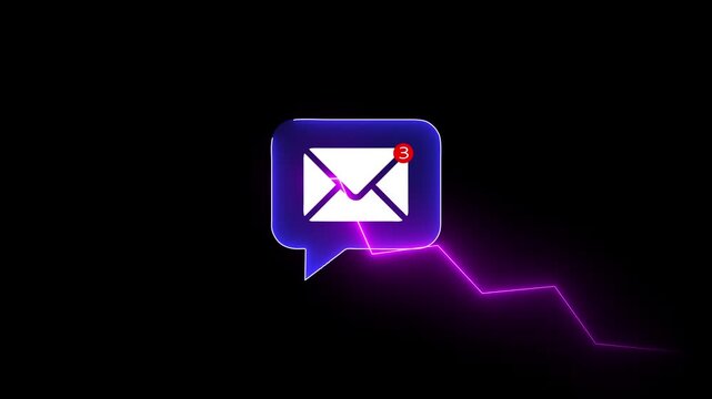Blue Neon Mail Icon Crisis Financial Graph Moving Downward Stock Market Business Decline Loop Videos