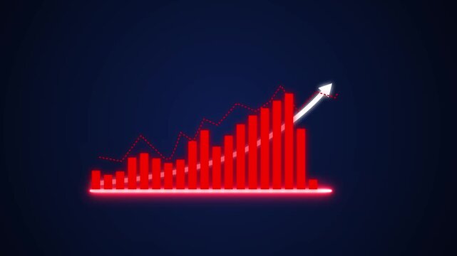 Red Rising Bar Chart Business Growth Animation with Upward Trend Arrow Loop.4k video